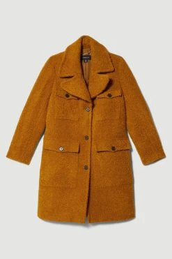 Karen Millen Boucle Pocket Detail Collared Coat -Karen Millen shop mustard boucle pocket detail collared coat 1 4
