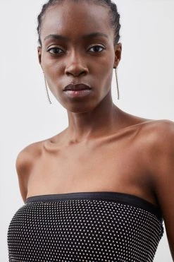 Karen Millen Diamante Mesh Bandeau Midi Dress