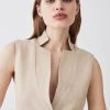 Karen Millen Herringbone Linen Cut Away Midi Dress -Karen Millen shop natural herringbone linen cut away midi dress