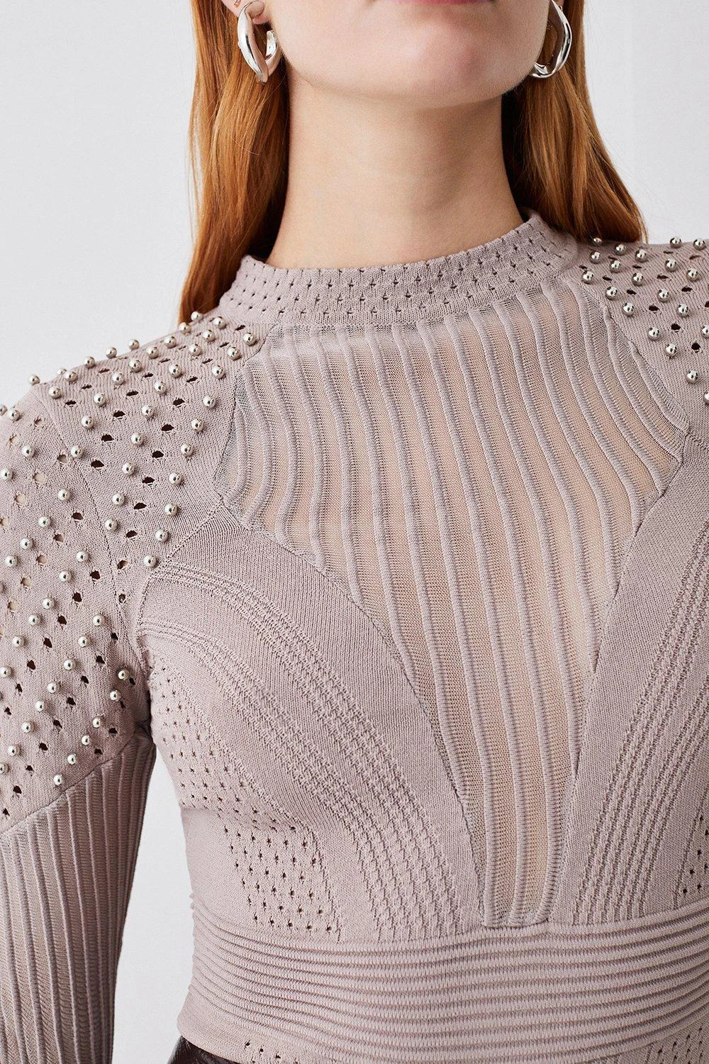 Karen Millen Mesh Knit High Neck Studded Jumper 5 Karen Millen Mesh Knit High Neck Studded Jumper - Image 3
