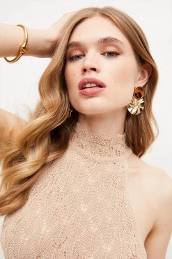Karen Millen Open Stitch Luxe Yarn Knit Halter Top -Karen Millen shop natural open stitch luxe yarn knit halter top 2