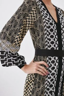 Karen Millen Petite Slinky Jacquard Blouson Sleeve Knitted Maxi Dress -Karen Millen shop natural petite slinky jacquard blouson sleeve knitted maxi dress 2