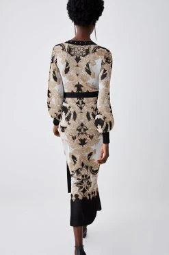 Karen Millen Petite Slinky Sparkle Knit Jacquard Dress 8 Karen Millen Petite Slinky Sparkle Knit Jacquard Dress -Karen Millen shop natural petite slinky sparkle knit jacquard dress 1