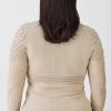 Karen Millen Plus Size Mesh Cable Knit High Neck Jumper -Karen Millen shop natural plus size mesh cable knit high neck jumper