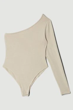 Karen Millen Premium Wool Blend One Shoulder Jersey Bodysuit -Karen Millen shop natural premium wool blend one shoulder jersey bodysuit 3