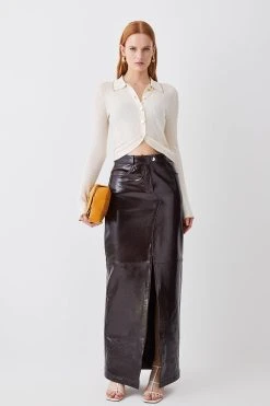 Karen Millen Slinky Rib Tipped Collar Cardigan -Karen Millen shop natural slinky rib tipped collar cardigan 4