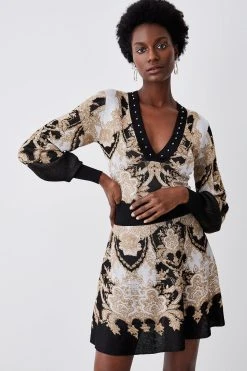 Karen Millen Slinky Sparkle Knit Jacquard Studded Top 8 Karen Millen Slinky Sparkle Knit Jacquard Studded Top -Karen Millen shop natural slinky sparkle knit jacquard studded top 1