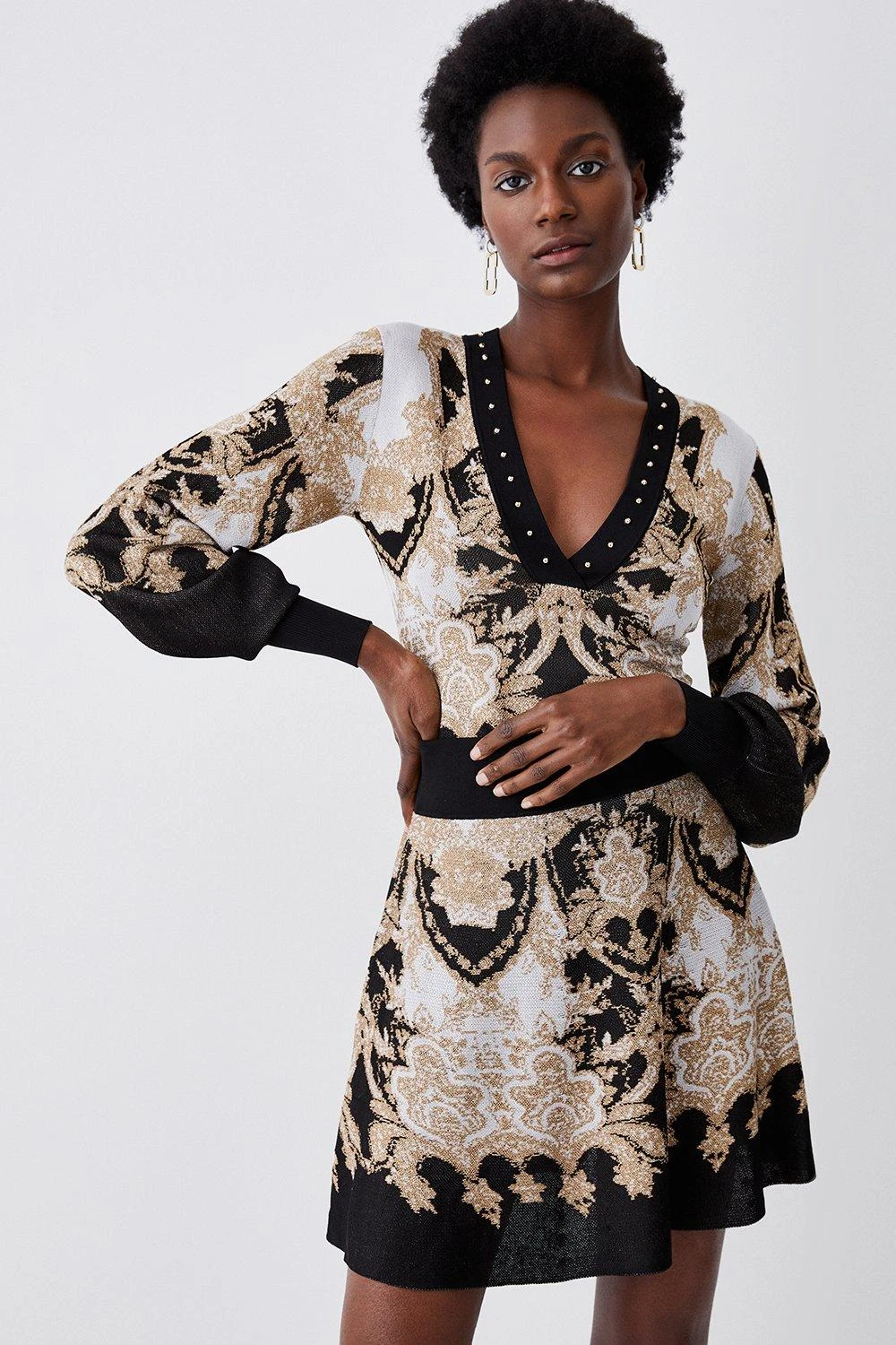 Karen Millen Slinky Sparkle Knit Jacquard Studded Top 4 Karen Millen Slinky Sparkle Knit Jacquard Studded Top - Image 2