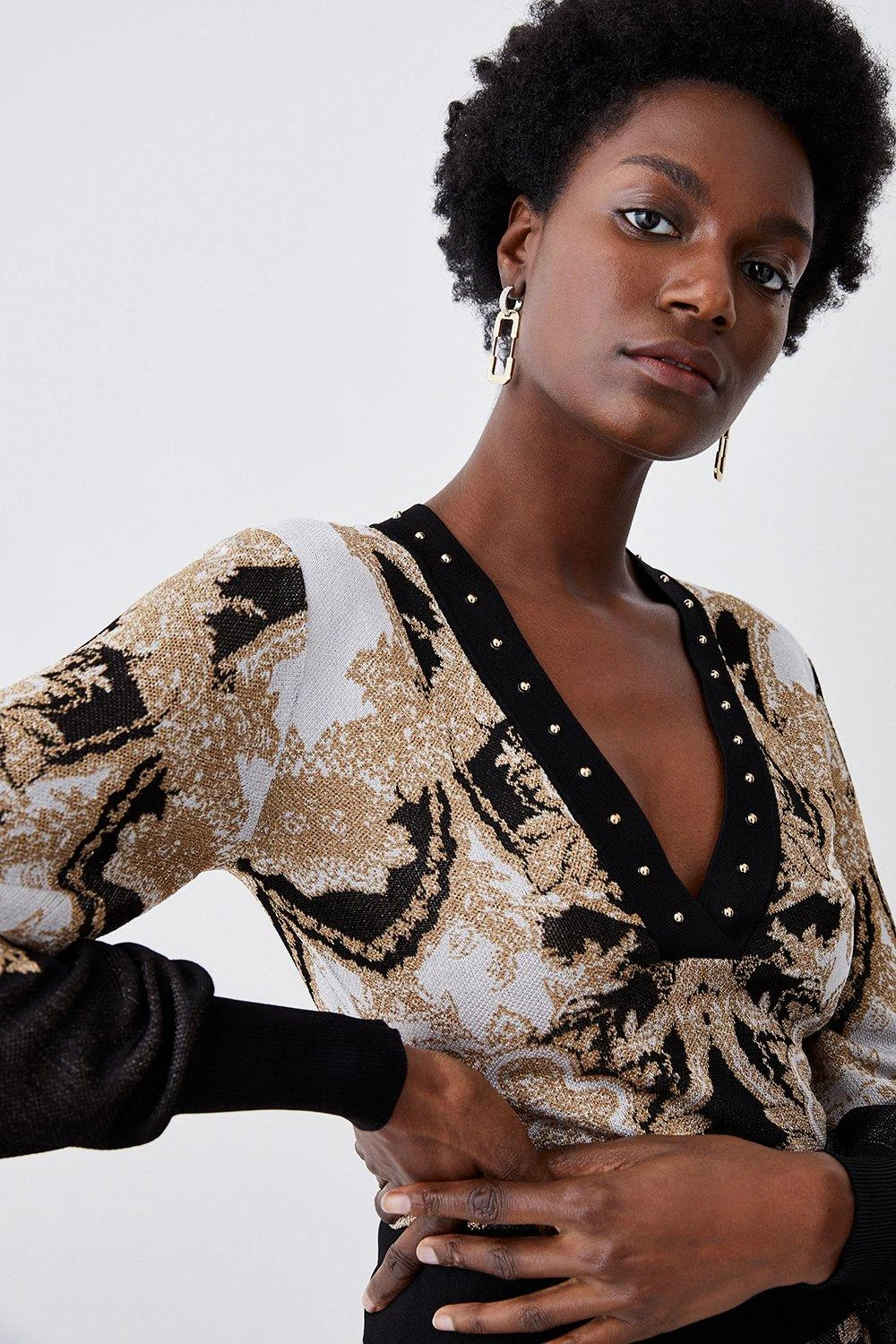 Karen Millen Slinky Sparkle Knit Jacquard Studded Top 5 Karen Millen Slinky Sparkle Knit Jacquard Studded Top - Image 3