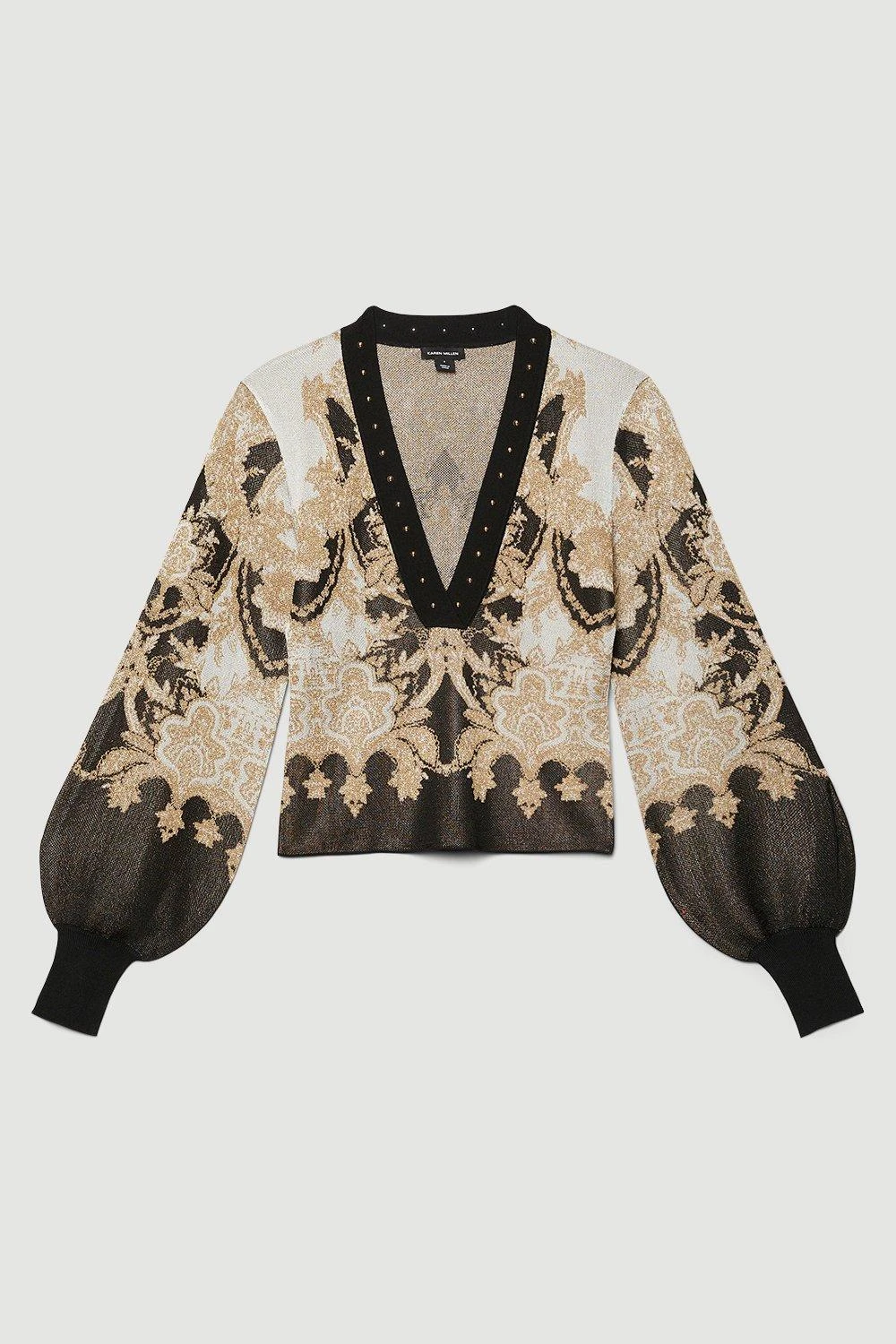 Karen Millen Slinky Sparkle Knit Jacquard Studded Top 7 Karen Millen Slinky Sparkle Knit Jacquard Studded Top - Image 5