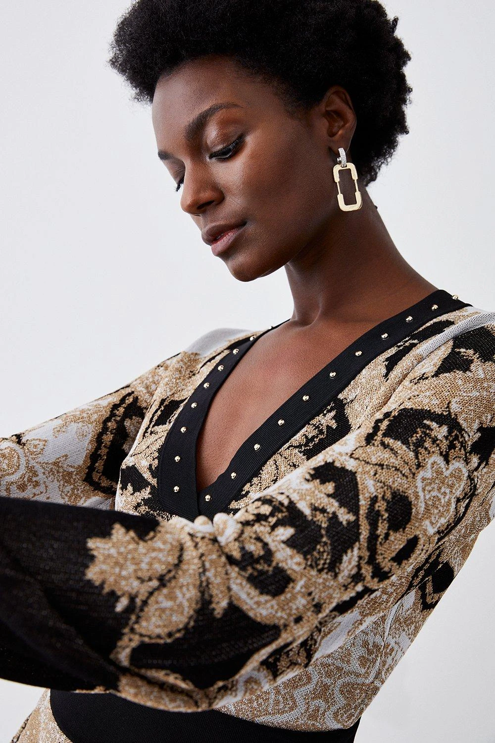 Karen Millen Slinky Sparkle Knit Jacquard Studded Top 3 Karen Millen Slinky Sparkle Knit Jacquard Studded Top