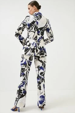 Karen Millen Abstract Floral Printed Wide Leg Trouser -Karen Millen shop navy abstract floral printed wide leg trouser 2