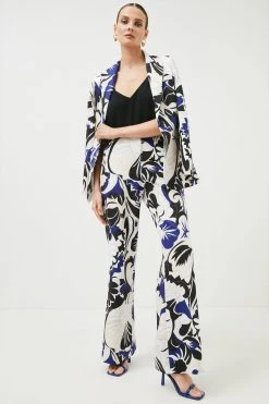 Karen Millen Abstract Floral Printed Wide Leg Trouser -Karen Millen shop navy abstract floral printed wide leg trouser 3