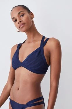 Karen Millen Bandage Double Strap Bikini Top -Karen Millen shop navy bandage double strap bikini top 4