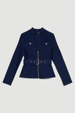 Karen Millen Belted Bandage Knit Jacket -Karen Millen shop navy belted bandage knit jacket 2