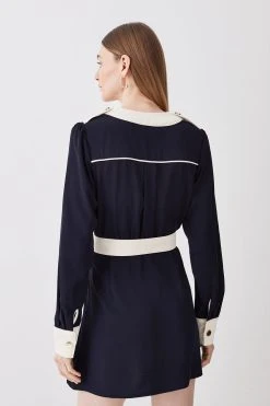 Karen Millen Button Detail Twill Mini Wrap Dress