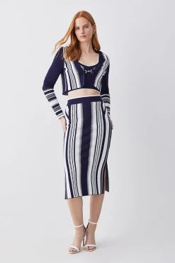 Karen Millen Chain Jacquard Knit Cardigan -Karen Millen shop navy chain jacquard knit cardigan 2