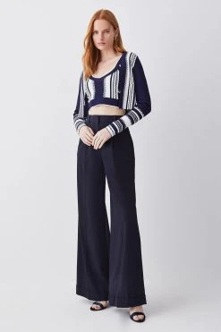 Karen Millen Chain Jacquard Knit Cardigan -Karen Millen shop navy chain jacquard knit cardigan 3