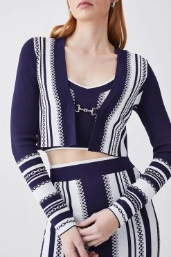 Karen Millen Chain Jacquard Knit Cardigan -Karen Millen shop navy chain jacquard knit cardigan 4