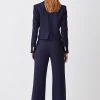 Karen Millen Compact Stretch Nautical Button Front Wide Leg Trouser -Karen Millen shop navy compact stretch nautical button front wide leg trouser