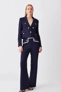Karen Millen Compact Stretch Nautical Button Front Wide Leg Trouser -Karen Millen shop navy compact stretch nautical button front wide leg trouser 2