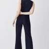 Karen Millen Compact Stretch Nautical Wide Leg Jumpsuit -Karen Millen shop navy compact stretch nautical wide leg jumpsuit