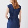 Karen Millen Cotton Sateen Mini Shirt Dress -Karen Millen shop navy cotton sateen mini shirt dress