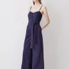 Karen Millen Cotton Top Stitch Pleated Jumpsuit -Karen Millen shop navy cotton top stitch pleated jumpsuit