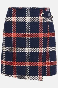 Karen Millen Cotton Tweed Check Mini Skirt -Karen Millen shop navy cotton tweed check mini skirt 2