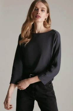 Karen Millen Drop Sleeve Pocket Jersey Tee -Karen Millen shop navy drop sleeve pocket jersey tee 2