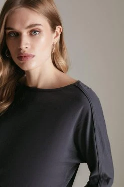 Karen Millen Drop Sleeve Pocket Jersey Tee -Karen Millen shop navy drop sleeve pocket jersey tee 3