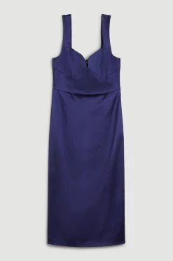 Karen Millen Italian Structured Satin Corset Back Detail Midi Pencil Dres -Karen Millen shop navy italian structured satin corset back detail midi pencil dres 4