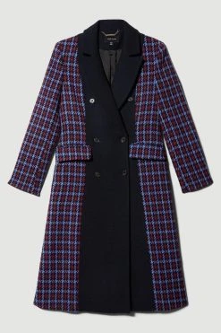 Karen Millen Italian Virgin Wool Colourblock Tweed Coat