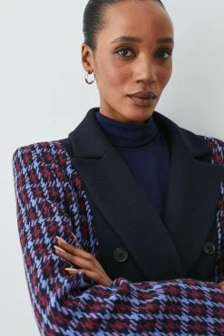 Karen Millen Italian Virgin Wool Colourblock Tweed Coat -Karen Millen shop navy italian virgin wool colourblock tweed coat 1 2