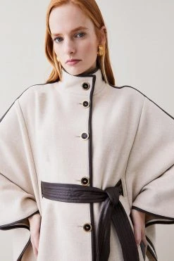 Karen Millen Italian Wool Pu Tipped Cape