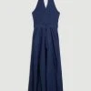Karen Millen Lydia Millen Petite Linen Halter Neck Tie Waist Midi Dress