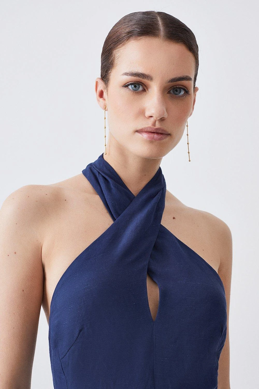 Karen Millen Lydia Millen Petite Linen Halter Neck Tie Waist Midi Dress 5 Karen Millen Lydia Millen Petite Linen Halter Neck Tie Waist Midi Dress - Image 3