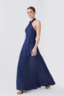 Karen Millen Lydia Millen Petite Linen Halter Neck Tie Waist Midi Dress 10 Karen Millen Lydia Millen Petite Linen Halter Neck Tie Waist Midi Dress -Karen Millen shop navy lydia millen petite linen halter neck tie waist midi dress 3