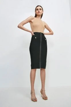 Karen Millen Military Bandage Knitted Pencil Midi Skirt -Karen Millen shop navy military bandage knitted pencil midi skirt 1