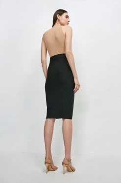 Karen Millen Military Bandage Knitted Pencil Midi Skirt -Karen Millen shop navy military bandage knitted pencil midi skirt 4