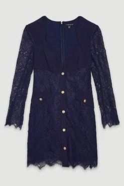Karen Millen OOTO LONDON Lace Mix Mini Dress -Karen Millen shop navy ooto london lace mix mini dress 1