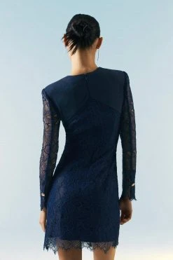 Karen Millen OOTO LONDON Lace Mix Mini Dress -Karen Millen shop navy ooto london lace mix mini dress 4