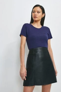 Karen Millen Organic Cotton Jersey Fitted Crew Tee -Karen Millen shop navy organic cotton jersey fitted crew tee 3