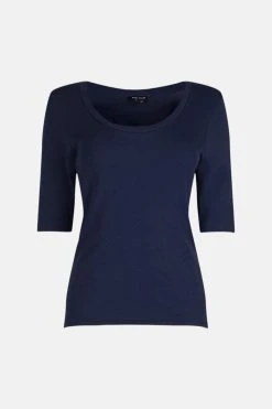 Karen Millen Organic Cotton Scoop Jersey Half Sleeve Top -Karen Millen shop navy organic cotton scoop jersey half sleeve top 1