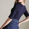 Karen Millen Organic Cotton Scoop Jersey Half Sleeve Top -Karen Millen shop navy organic cotton scoop jersey half sleeve top