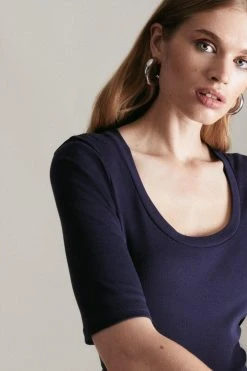Karen Millen Organic Cotton Scoop Jersey Half Sleeve Top -Karen Millen shop navy organic cotton scoop jersey half sleeve top 2