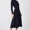 Karen Millen Petite Rib Knit Belted Midi Dress -Karen Millen shop navy petite rib knit belted midi dress