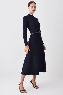 Karen Millen Petite Rib Knit Belted Midi Dress