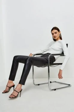 Karen Millen Petite Stretch Leather Five Pocket Jean