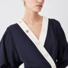 Karen Millen Petite Twill Asymmetric Midi Wrap Dress -Karen Millen shop navy petite twill asymmetric midi wrap dress
